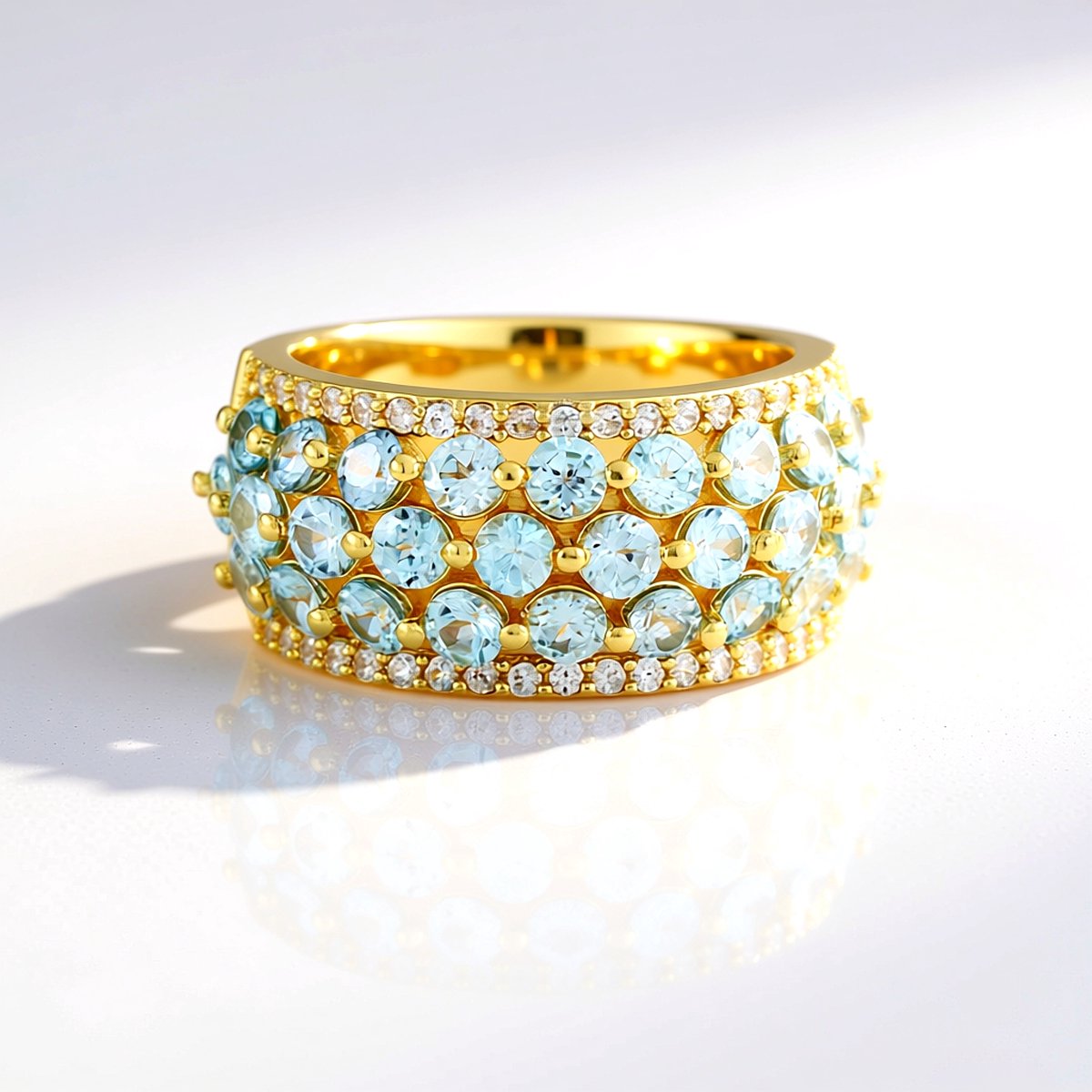 Cavill - Zilveren ring met 28 Ratanakiri zirkonen 4,86 ct - 925 sterlingzilver verguld - Elegante meerrijige dames ring - Cambodja zirkonia