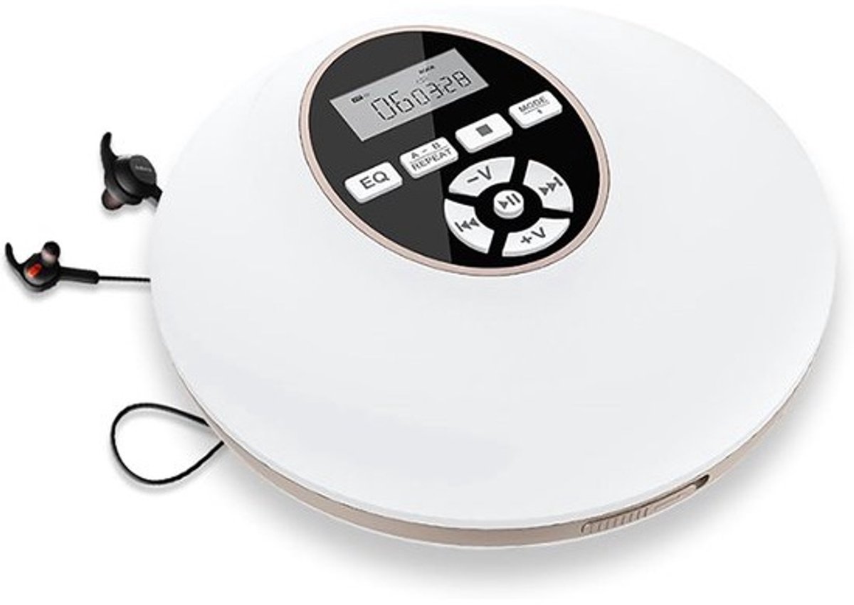 Draagbare cd-speler - Persoonlijke muziekspeler - Voor muziek luisteren - Oplaadbaar met lcd-scherm - 142 mm compact