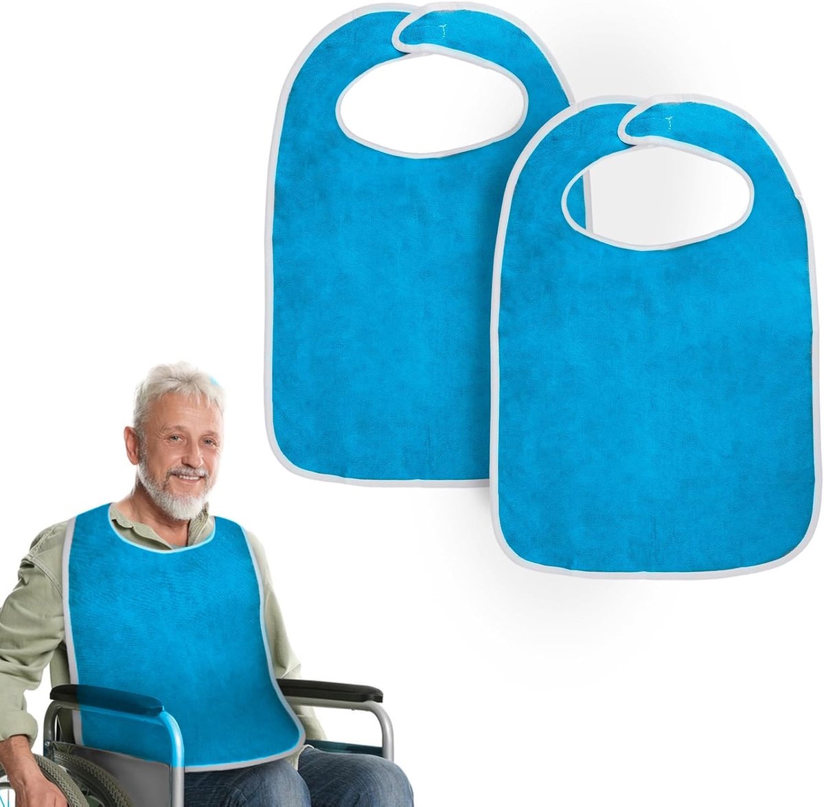 2Pcs Volwassen Slabbetjes, Herbruikbaar Slabbetje voor Volwassenen met Klittenbandsluiting, Comfortabele - ShopVlot