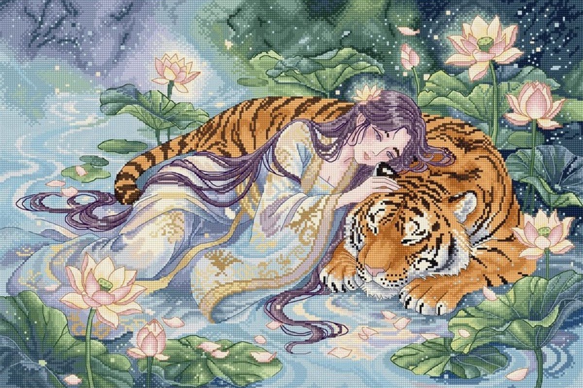 Borduurpakket LETI L10-014 - Tiger's Embrace - Tijger Omhelzing - Leti Stitch