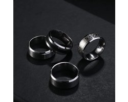 LOLIAS 4 stuks roestvrij stalen herenringen, zilverkleurig, matte afwerking, gepolijst, voor flesopener, ringen - ShopVlot