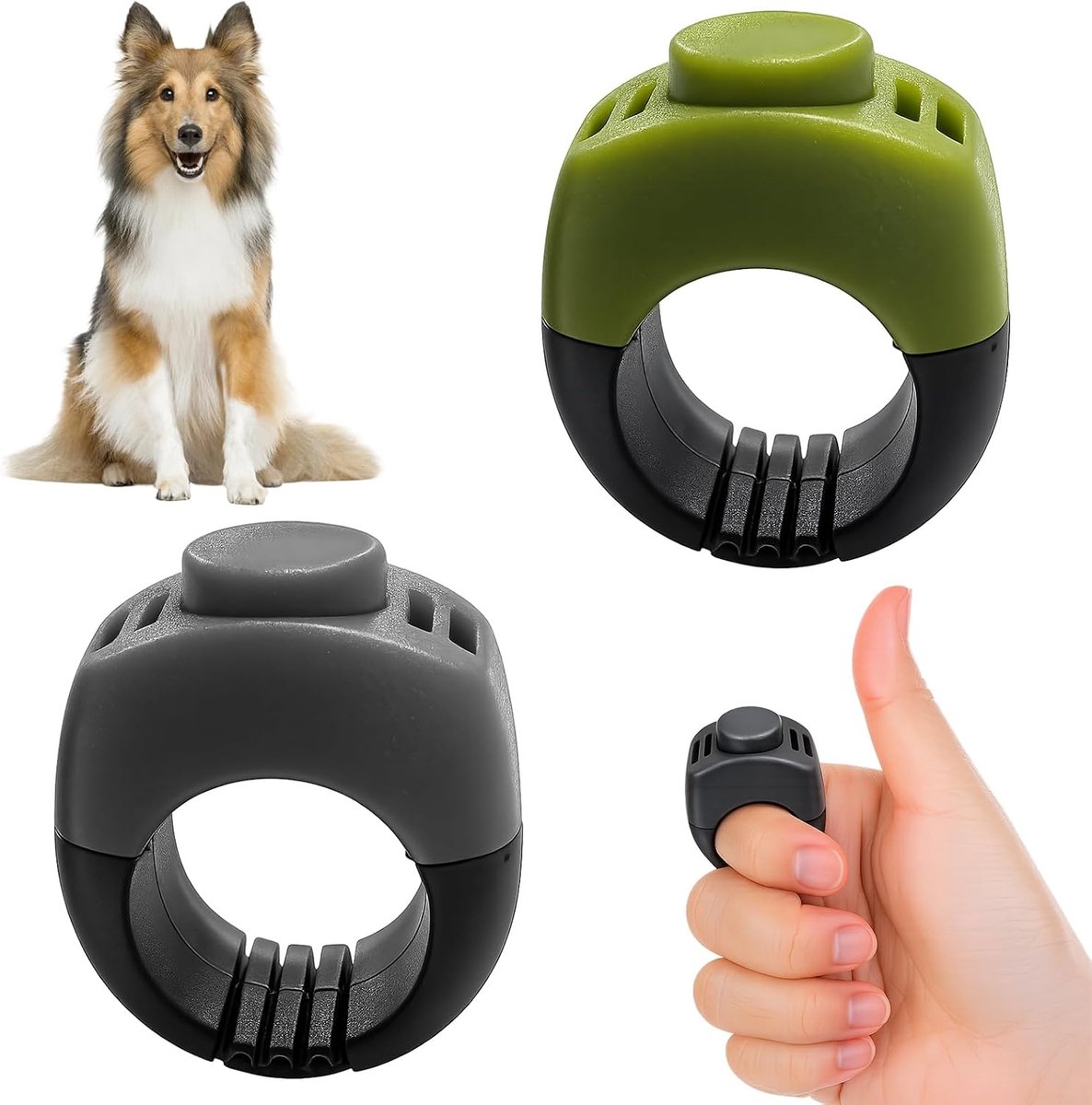 2 Pieces Clicker for Dogs, Clicker Cat Set, Finger Clicker, Suitable for Training Dogs, Cats and Horses (Grey, Grass - ShopVlot
