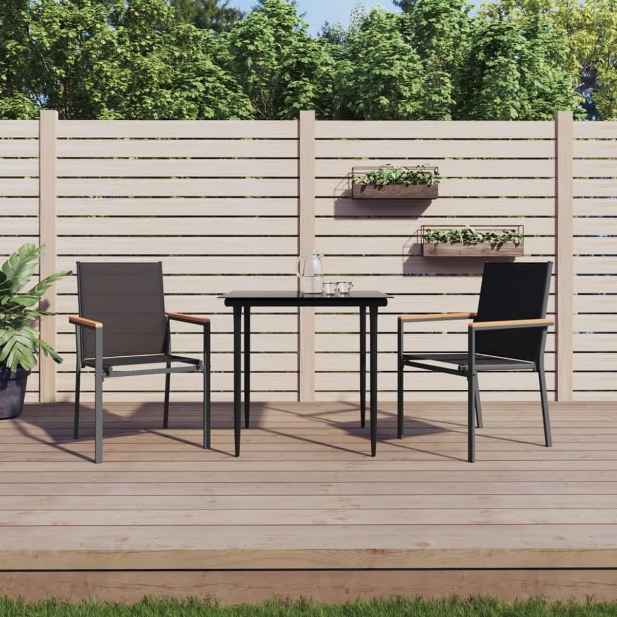 Tuinstoelen van textileen met stalen frame, UV- en schimmelbestendig, voor terras en buiten, comfortabel, met rugleuning en armleuningen, capaciteit 110 kg per zitting