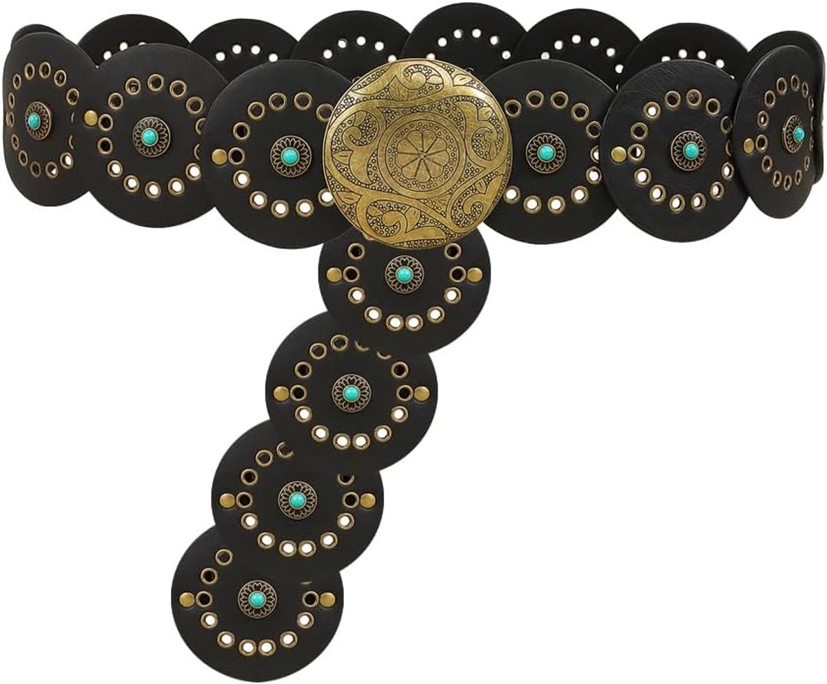 Belt voor dames - verstelbaar - vintage western stijl - turquoise accent - ShopVlot