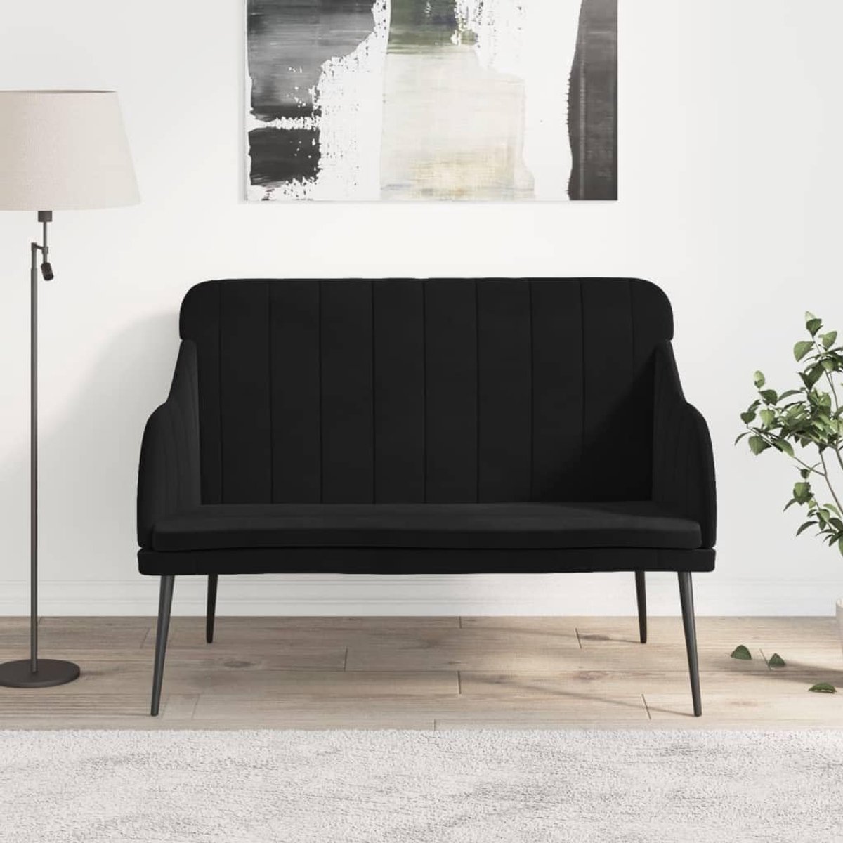 Zitbank, zwart, 110 x 76 x 80 cm, met metalen frame en gevoerde rugleuning voor woonkamer en entree