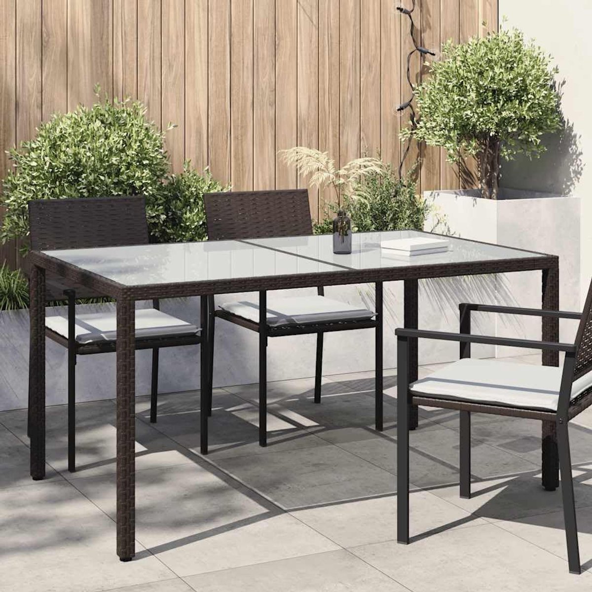 150x90x75 cm Gehard Glas Poly Rattan Bruin Buiten Tafel Patio Tuinmeubelen Stevig Stabiel Weerbestendig Balkon Eet Tafel