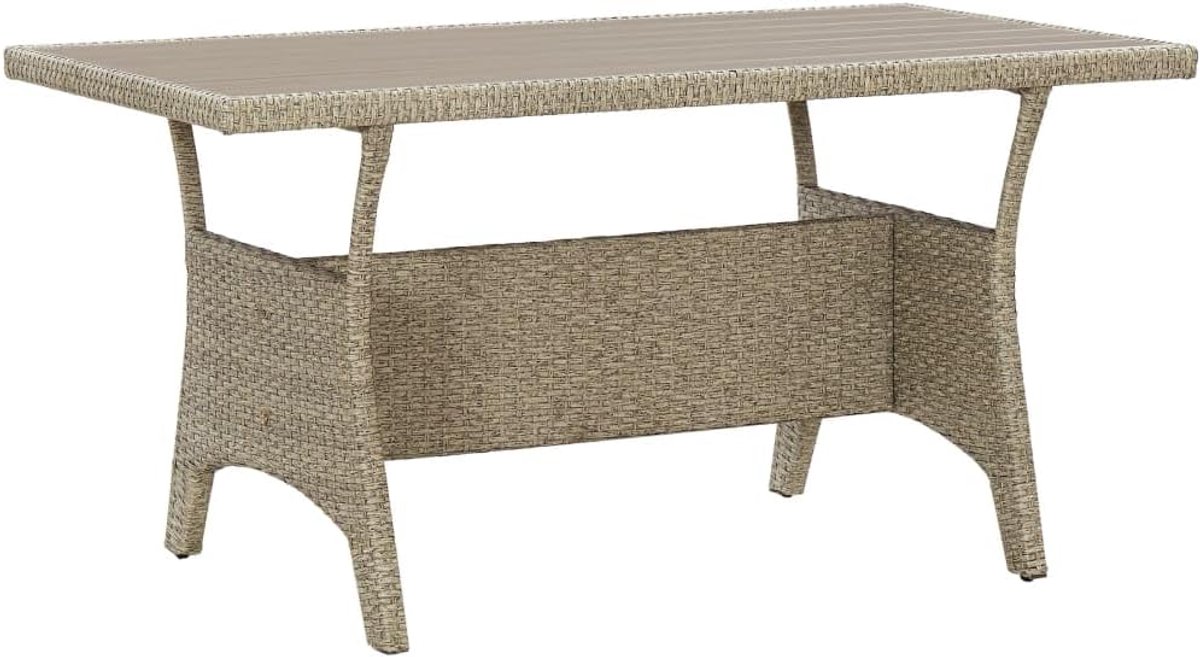 120x70x66 cm poly rattan grijs buiten eettafel weerbestendig stevig poedergecoat stalen frame PE rattan lichtgewicht gemakkelijk schoon te maken tuinmeubelen voor sterrenhemel of zon