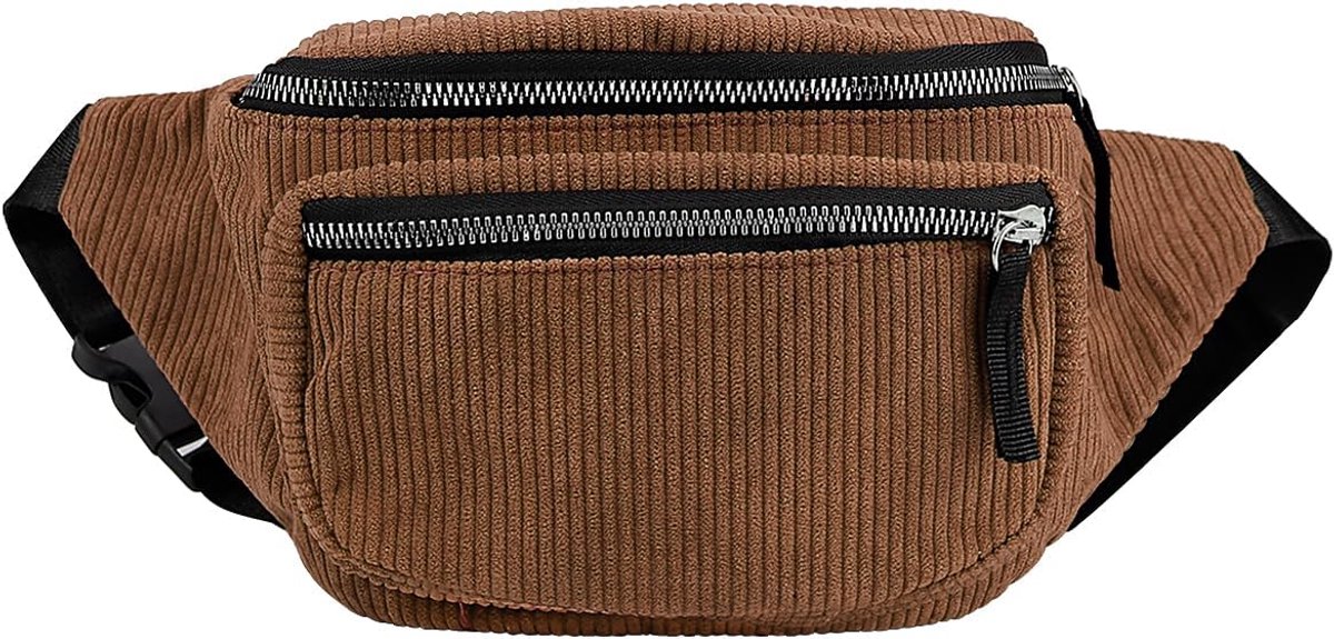 FERCAISH 1 stuk corduroy heuptas, paarse buiktas, 2 ritszakken, buiktas, schoudertas, voor vrouwen en meisjes, bruin - ShopVlot