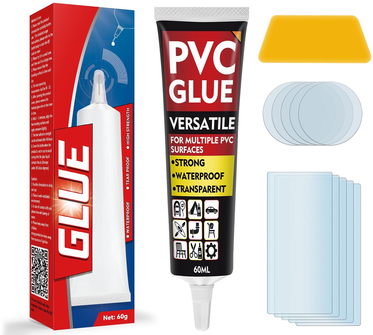 Reparatieset voor zwembad, lijm voor pvc, 60 ml, patches voor zwembad, opblaasbaar bed, luchtmatras, zwembadpatches - ShopVlot
