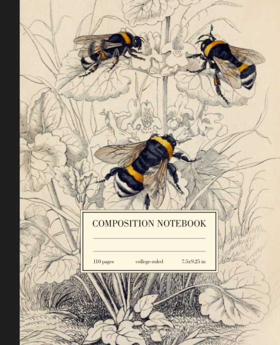 Composition Notebook College Ruled: Vintage Botanical Bee Illustration Journal - Wide Lined - ShopVlot