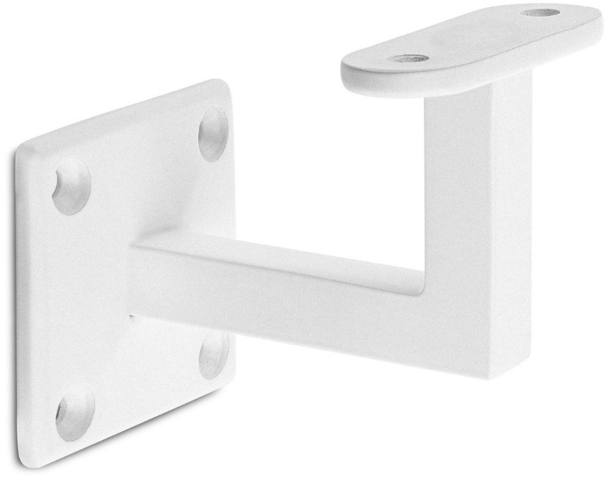 Witte trapleuninghouder - Leuningdrager Wit Model J – Vlak zadel – Bevestiging met schroeven (incl. bevestigingsmateriaal)