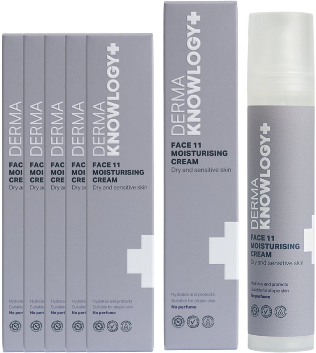 DermaKnowlogy - FACE 11 Hydraterende Gezichtscrème - 6 x 50 ml - voor de Droge en Gevoelige Huid - Parfumvrij - AllergyCertified