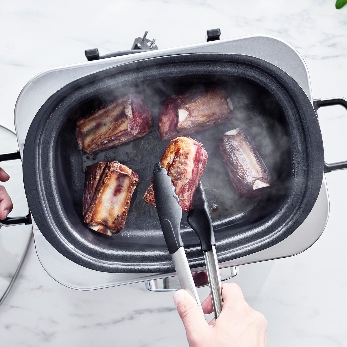 GreenPan Elite Slowcooker 6L - PFAS-vrije antikleeflaag - Leddisplay met kookprogramma's - Koudgreep - Vermogen: 1350 Watt - RVS Deksel - Met Receptenboek - Stainless Steel – foto 6