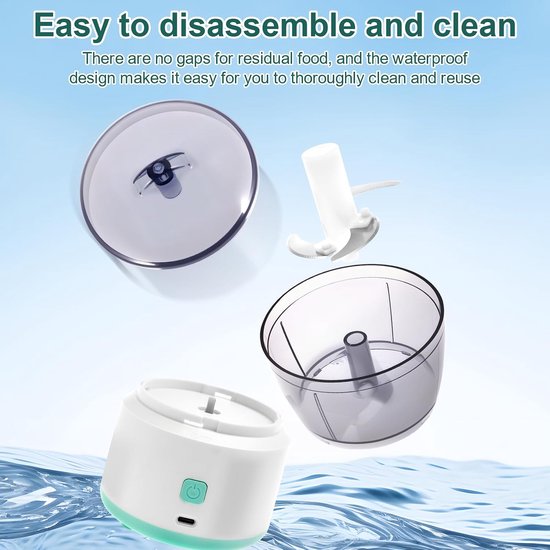 Elektrische hakmolen voor de keuken - 225 ml - multifunctionele hakmolen - elektrisch - USB - driebladig lemmet - draagbaar uiensnijder - elektrisch voor knoflook - uien - vlees - hakken — afbeelding 3