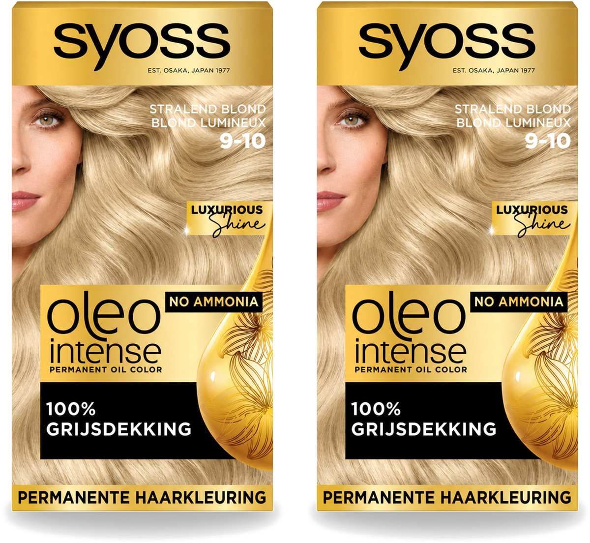 2 x SYOSS - Oleo Intense 9-10 Stralend Blond - Haarverf - Zonder Ammoniak - Grijsdekking - Langdurige Kleur - Voordeelverpakking - 2 stuks