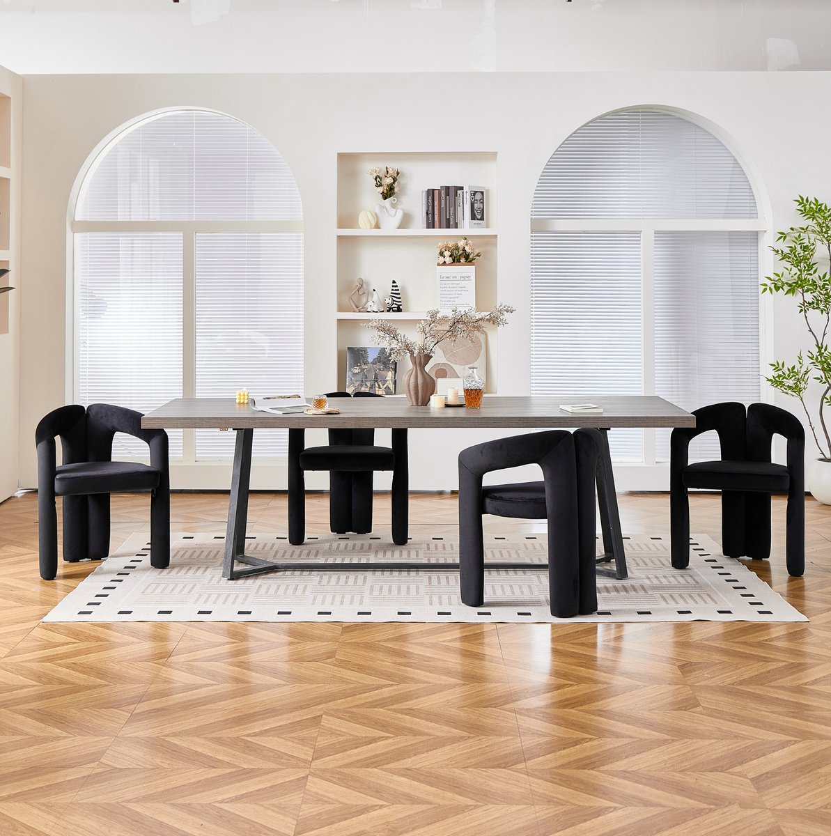 COVREO Eetkamerstoel met armleuningen – Comfortstoel in velvet – Zitmeubel voor woonkamer en kantoor – Set van 2 – Zwart