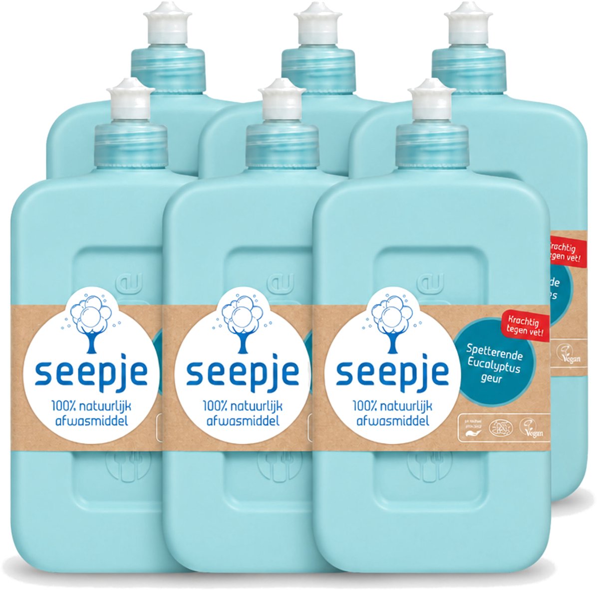 6 x Seepje - Afwasmiddel - Verfrissend & Zacht voor de Handen - Spetterende Eucalyptus - 500 ml - Voordeelverpakking - 6 stuks