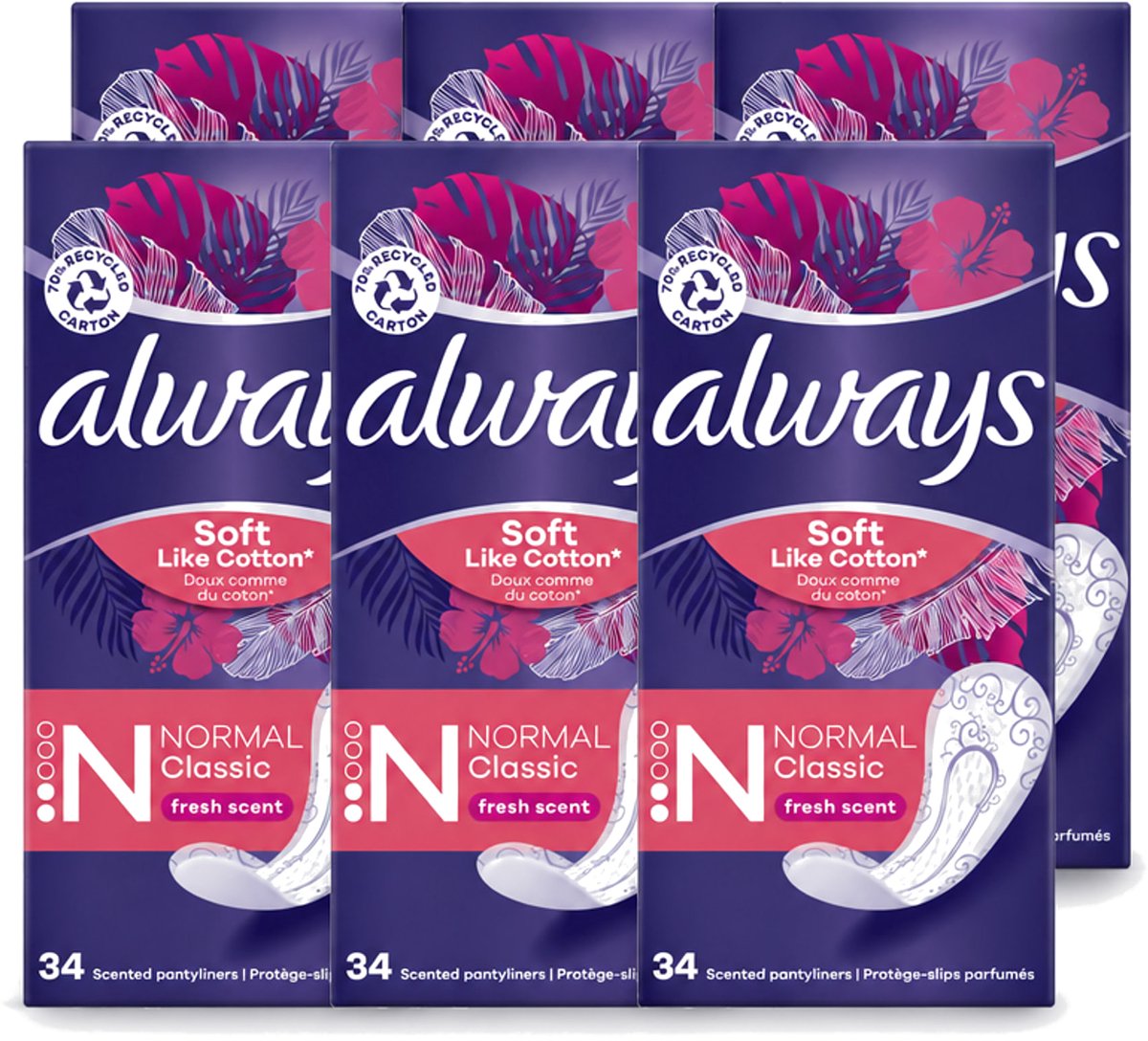 6 x Always - Inlegkruisjes - Normal - 34 Inlegkruisjes - Voordeelverpakking - 6 stuks