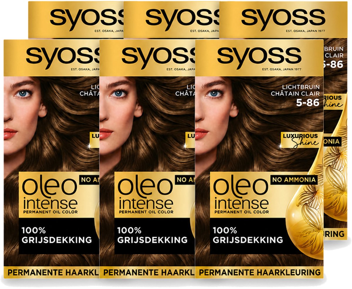 6 x SYOSS - Oleo Intense 5-86 - Haarverf - Permanente Haarkleuring - Lichtbruin - Langdurige Kleur - Voordeelverpakking - 6 stuks
