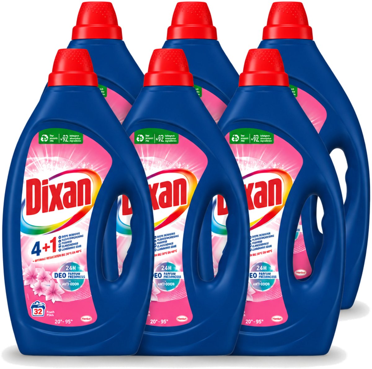 6 x Dixan - Vloeibaar wasmiddel - Fresh Pink - 32 wasbeurten - Voordeelverpakking - 6 stuks