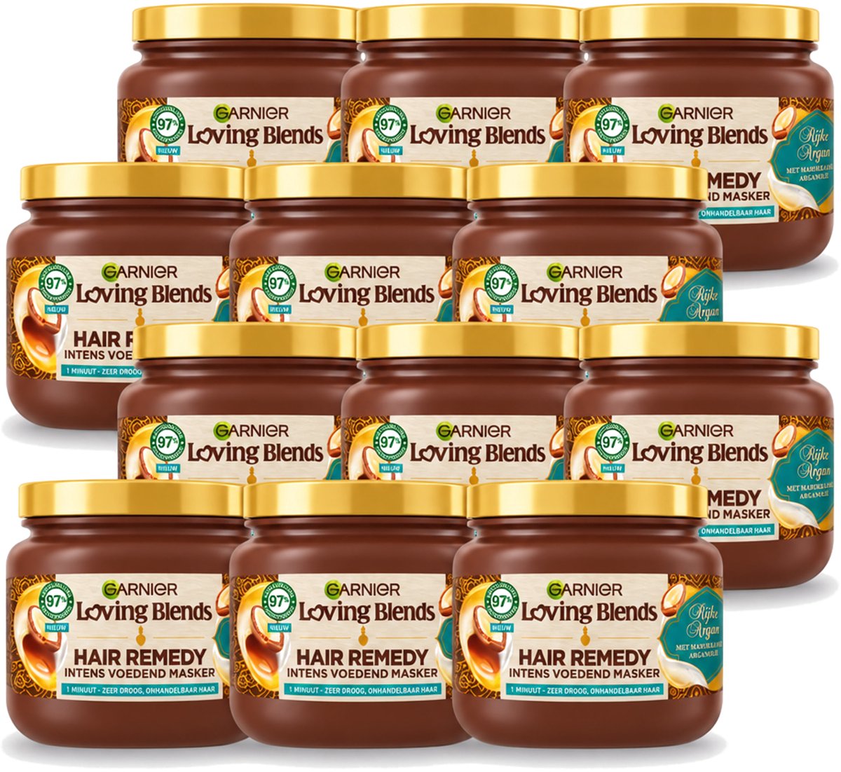 12 x Garnier - Loving Blends - Haarmasker - Rijke Argan - Zeer Droog & Onhandelbaar Haar - 340 ml - Voordeelverpakking - 12 stuks