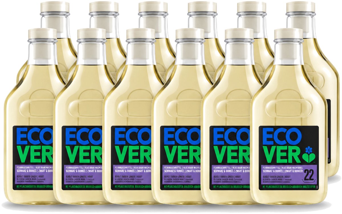 12 x Ecover - Vloeibaar wasmiddel - Zwart & Donker - 1 liter - 22 wasbeurten - Voordeelverpakking - 12 stuks