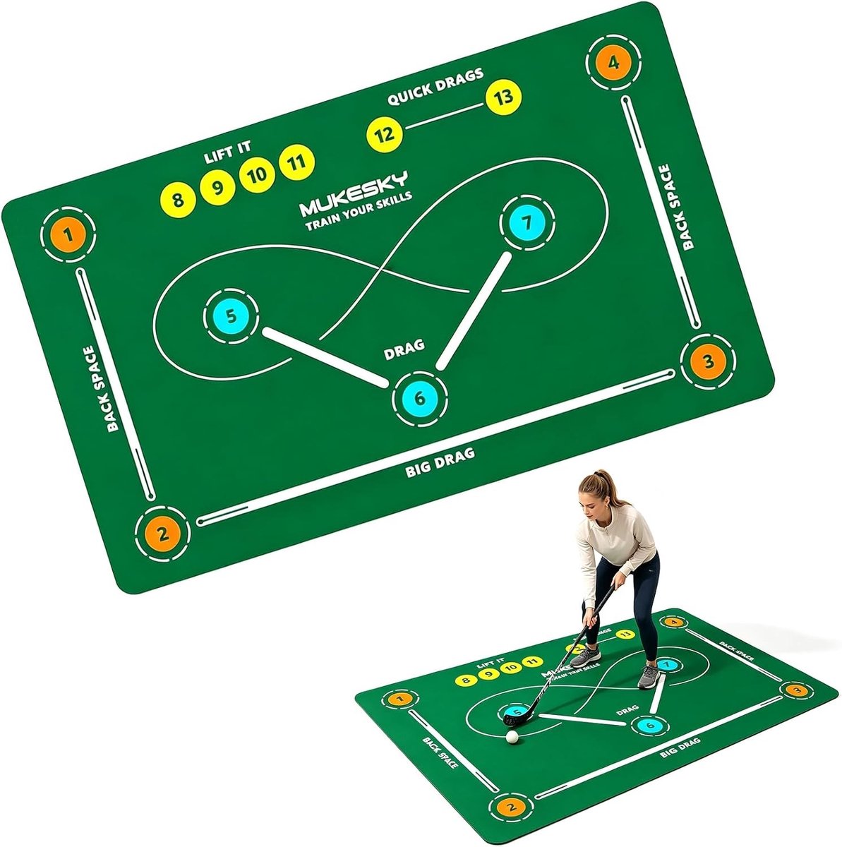 Hockey Trainingsmat 150 x 90 cm voor Technische Oefeningen, Anti-slip Dribbelen en Balcontrole, Geschikt voor Binnen en Buiten