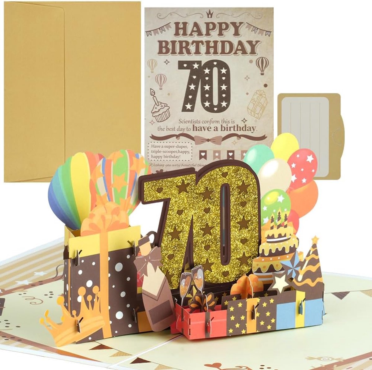 Wenskaart verjaardag 3D - retro 70e jaar - pop-up design - verrassing bij openen - ShopVlot