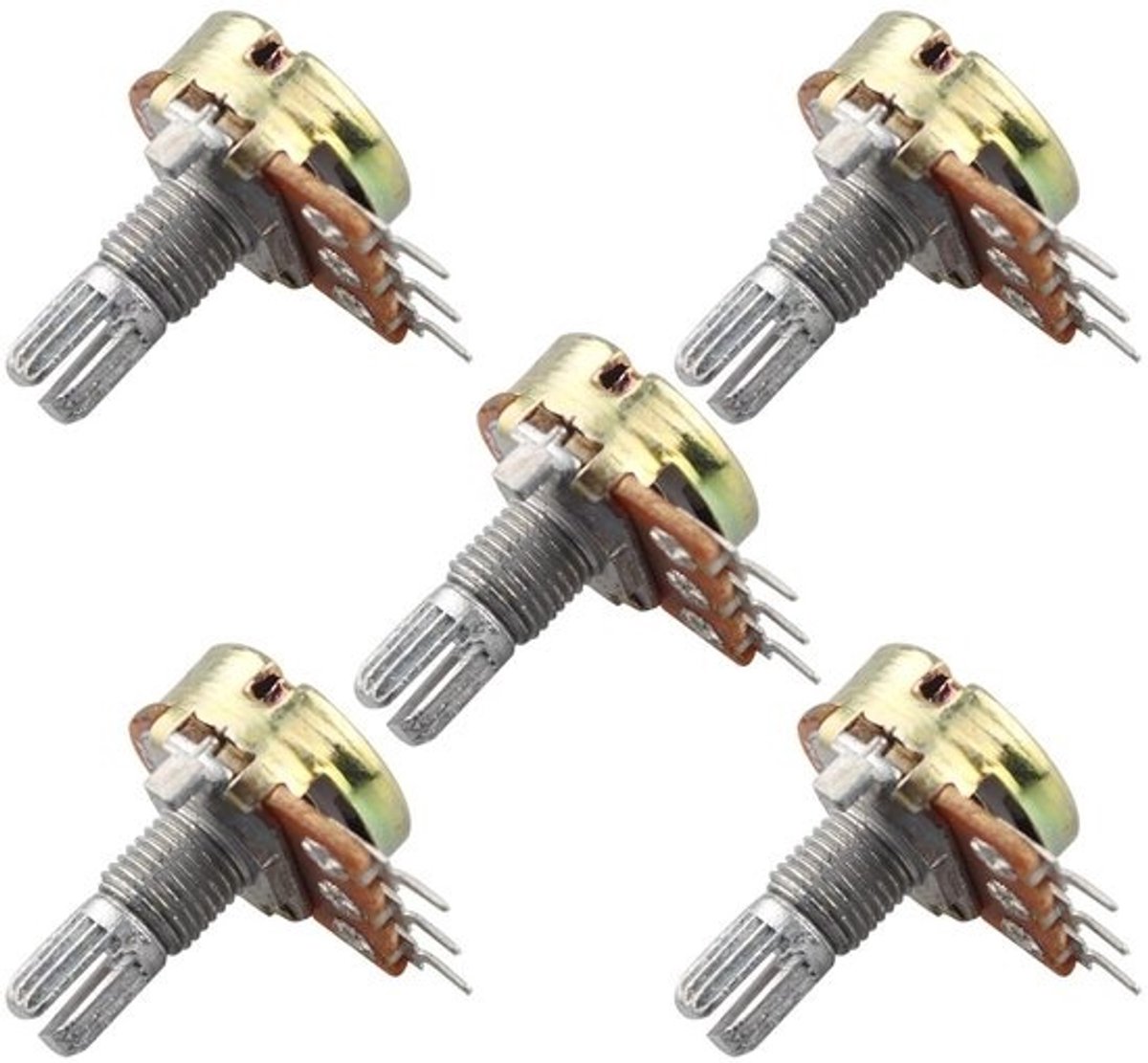 Potentiometerset - Variabele weerstand - Voor elektronicaprojecten - Gekartelde as - 50K OHM - Zilverkleurig