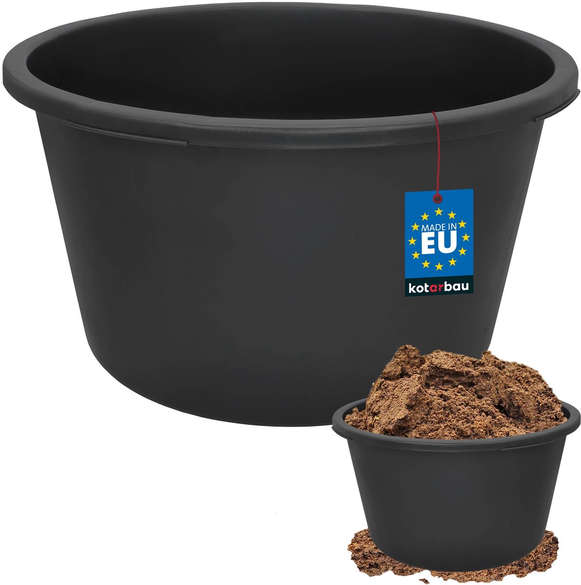 KOTARBAU® Mortelkuip - Mortelbak 90 L - Ronde Cementbak ⌀ 64 cm Metselbak - Baakuip - Speciekuip - Kunststof Mortelkuip - Zwart