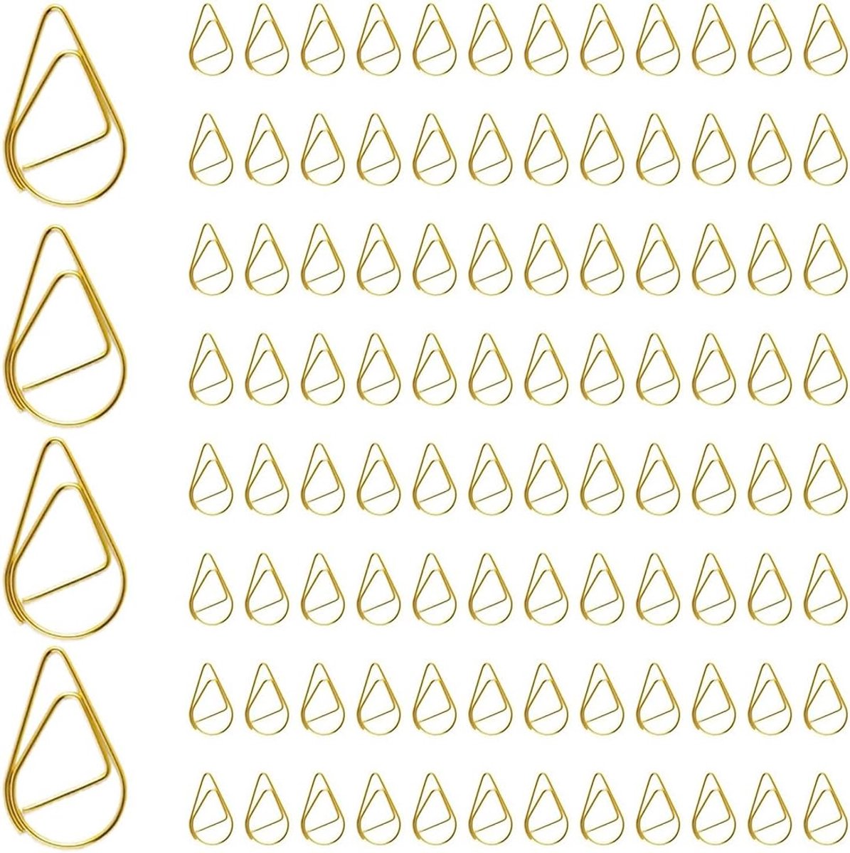 Paperclips 100 stuks - gouden druppelvormige - voor documenten - decoratieve toevoeging - ShopVlot