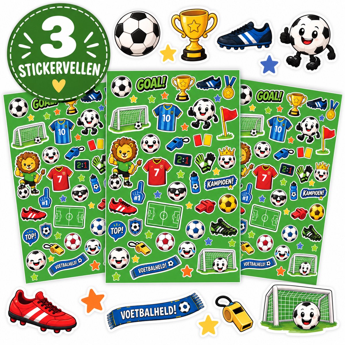 Voetbal Stickers - 3 Stickervellen - 156 Stuks - Stickers Jongens - Voetbal Cadeau Kind