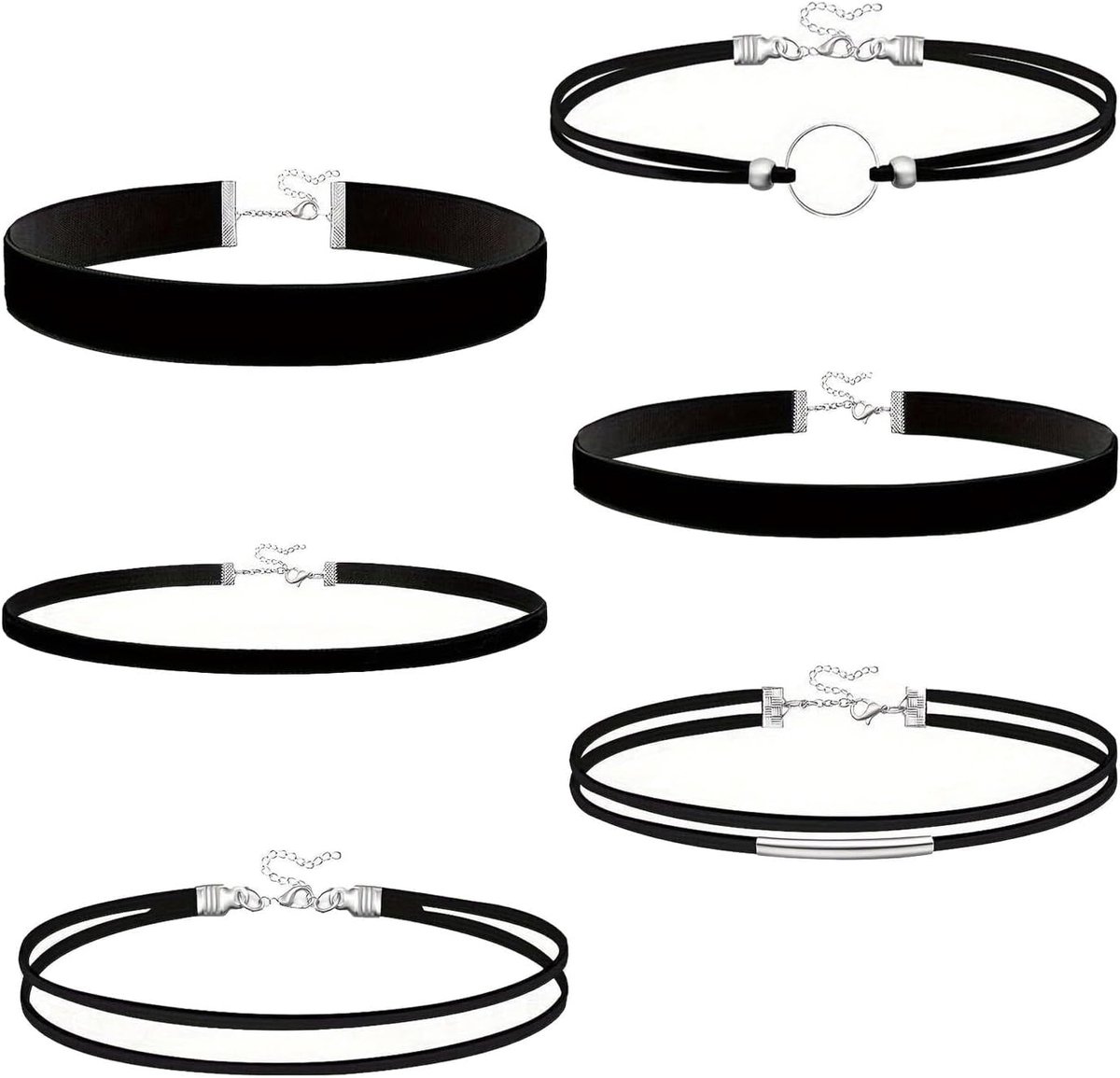 Pack of 6 Choker Necklaces for Women, Black Velvet Collar for Women, Adjustable Classic Choker Jewelry, Black Stool - ShopVlot