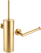 Toilet Borstel Houder Goud - Geborsteld Goud - Toiletaccessoireset 2-delig - Toiletborstelhouder - Toiletrolhouder - Messing - Gouden Toilet Accessoires