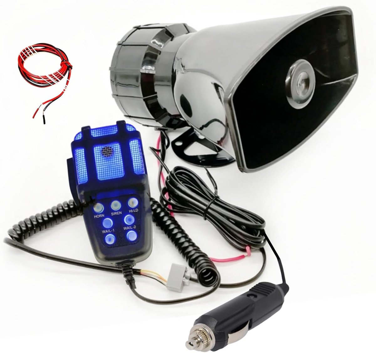 Car Air Horn 7 Tone Warning Alarm Horn Install Simple Connection Car Cigarette Lighter 135db Emergency Sound Amplifier - ShopVlot