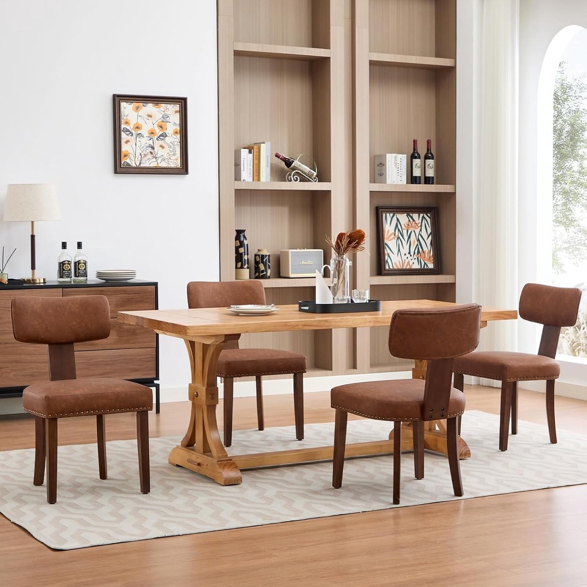 Eetkamerstoelen Set van 4 - Bruin Linnen Stoelen Hout & Nagels 120kg