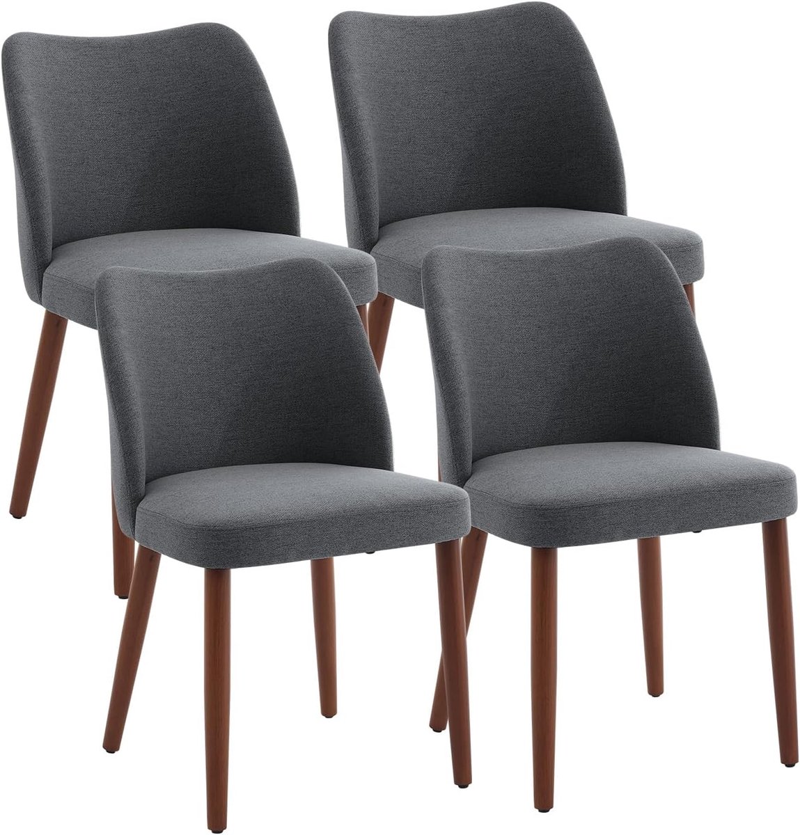 Eetkamerstoelen Set van 4 - Donkergrijs Linnen Stoelen Houten Poten