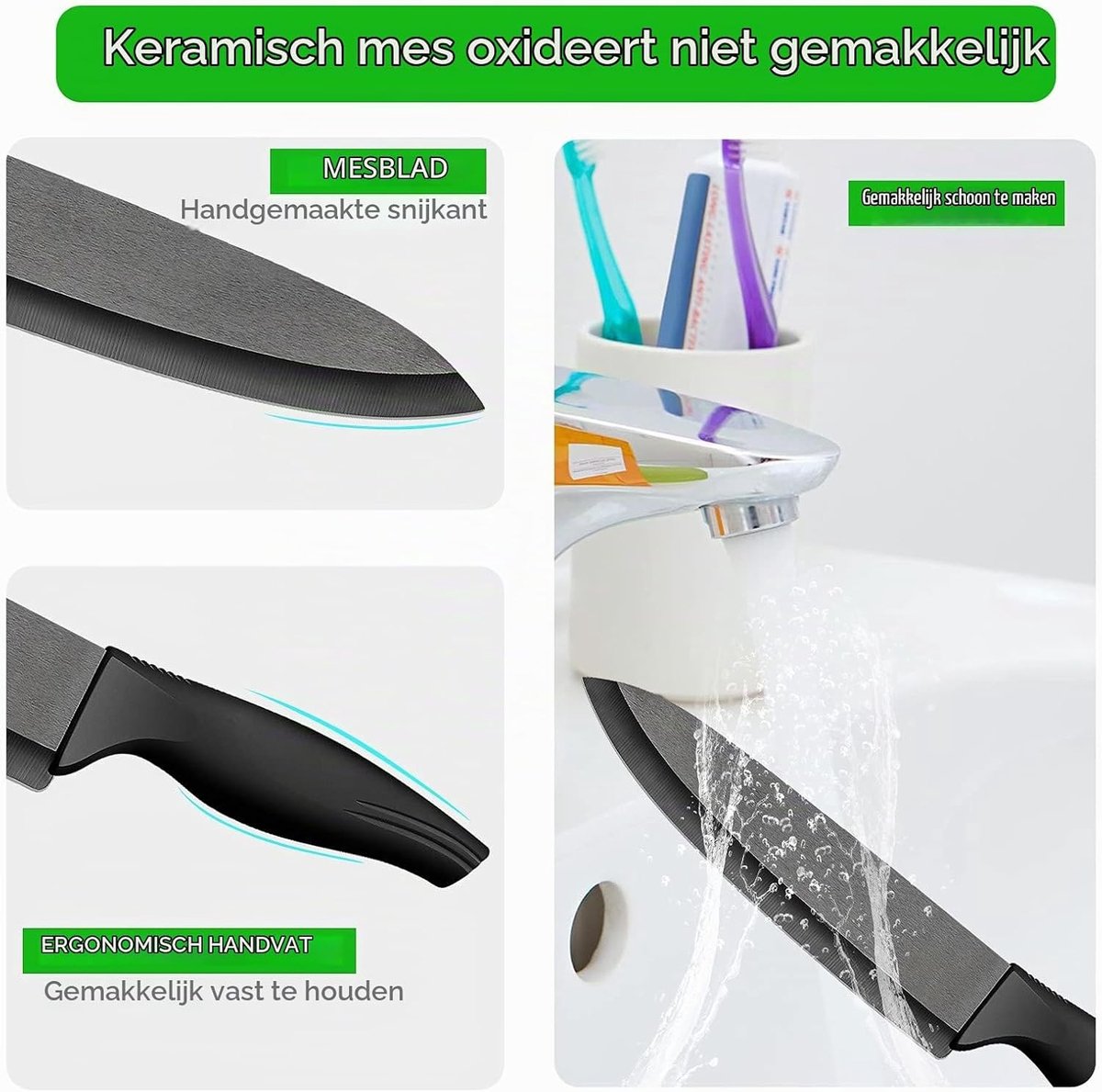 Professioneel Koksmes van Keramiek, 7 Inch Schilmes met Ergonomische Handgreep en Scherpe Blade voor Vlees, Brood, Groenten en Fruit - Zwart