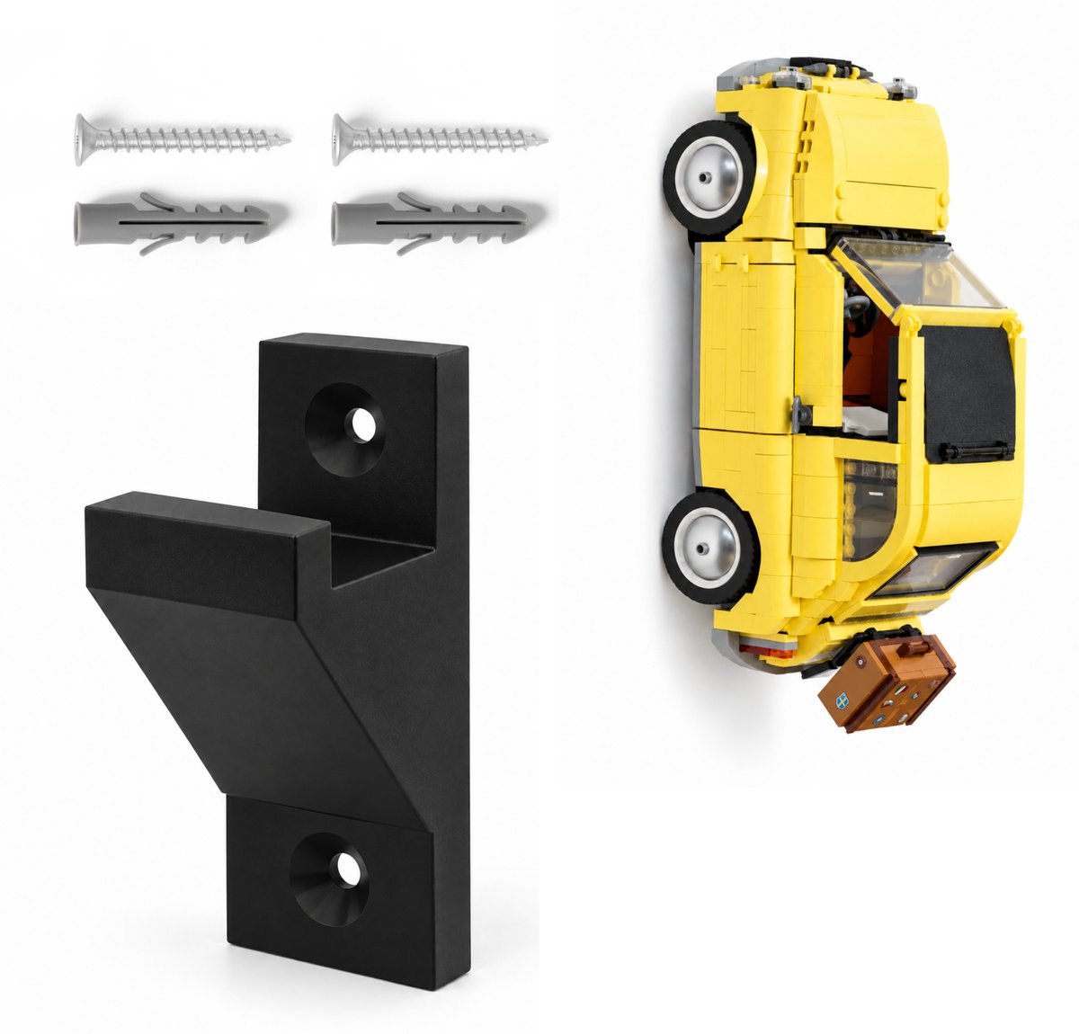 YUOM Muurbeugel Geschikt voor LEGO Fiat 500 10271 – Wandhouder voor LEGO Auto – Display Mount – Zwart