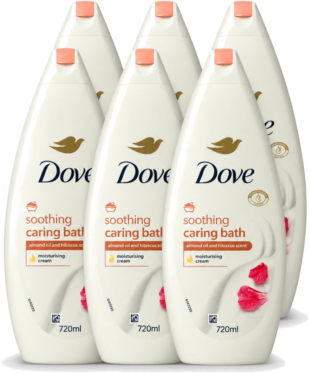 6 x Dove – Badcrème – Soothing Almond Oil & Hibiscus – 720 ml - Voordeelverpakking - 6 stuks