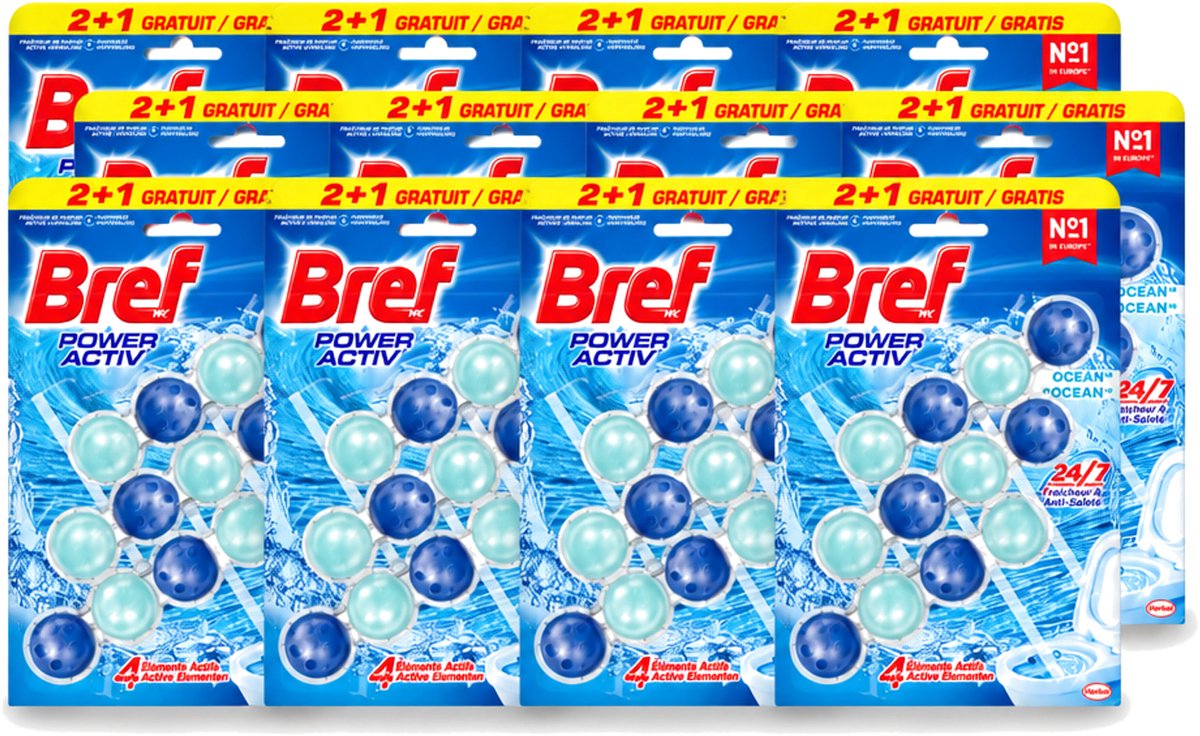 12 x Bref – Toiletblok – Power Aktiv Ocean – Multipack - Voordeelverpakking - 12 stuks