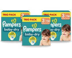 3 x Pampers – Luiers – Baby-Dry Trio Pack Maat 3 (6-10 kg) – 156 Luiers - Voordeelverpakking - 3 stuks