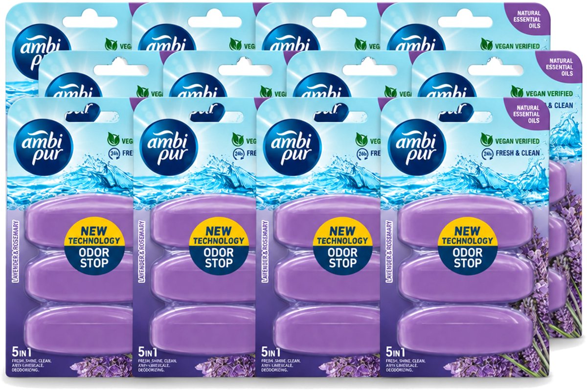 12 x Ambi Pur - Navulling Toiletblok - Lavendel & Rozemarijn - 3 Blokken - Voordeelverpakking - 12 stuks