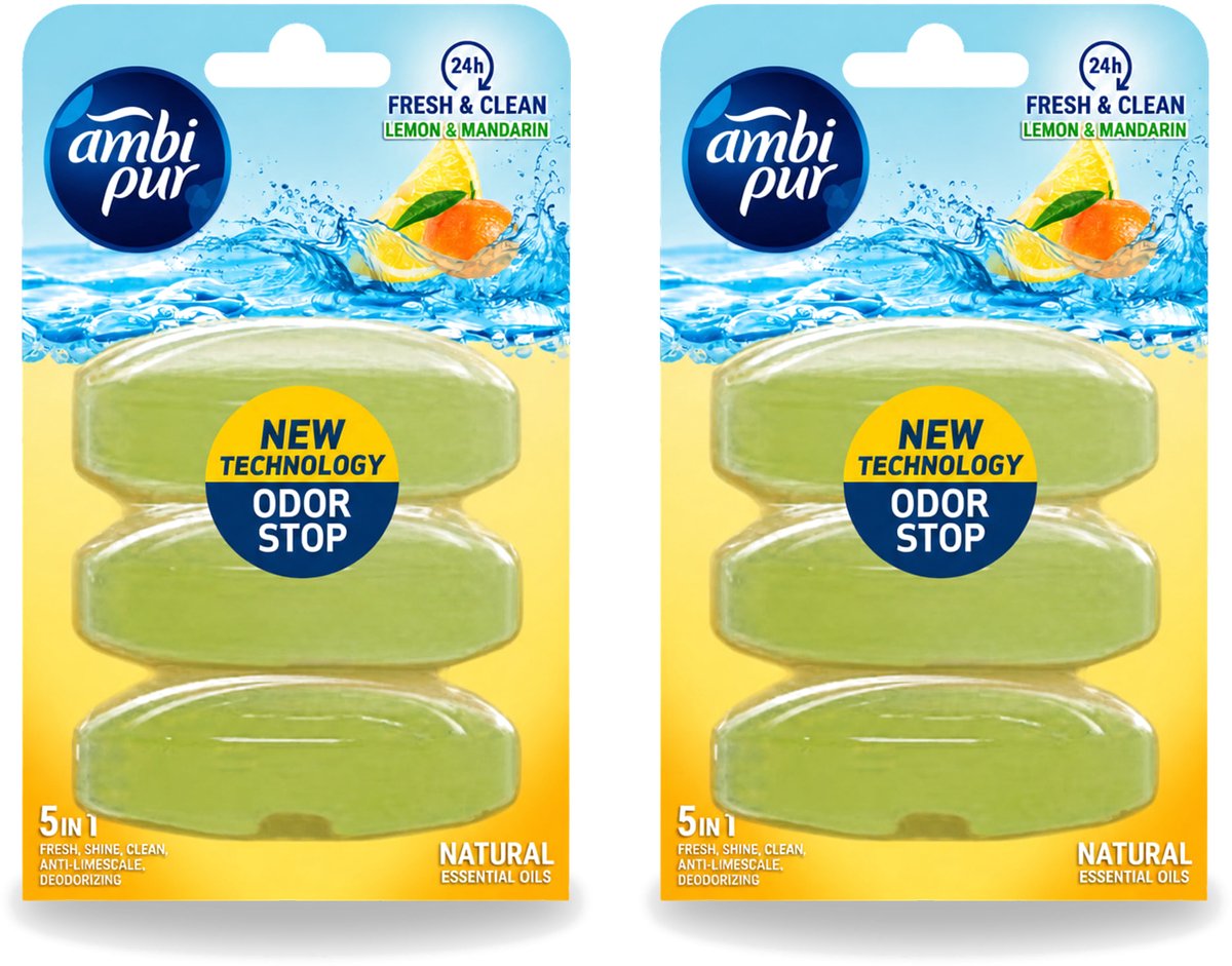 2 x Ambi Pur - Navulling Toiletblok - Citroen & Mandarijn - 3 Blokken - Voordeelverpakking - 2 stuks