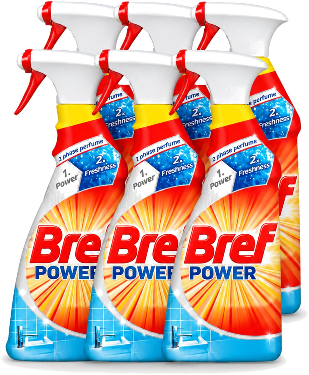 6 x Bref Power - Badkamerreiniger - Spray - Anti-Kalk & Vuil - Fris - 750 ml - Voordeelverpakking - 6 stuks