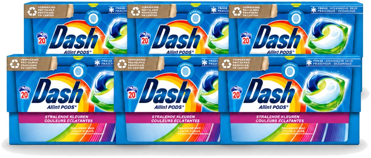 6 x Dash - Stralende Kleuren - Wasmiddel Capsules - All-in-1 Pods - Gekleurde Was - 20 Wasbeurten - Voordeelverpakking - 6 stuks