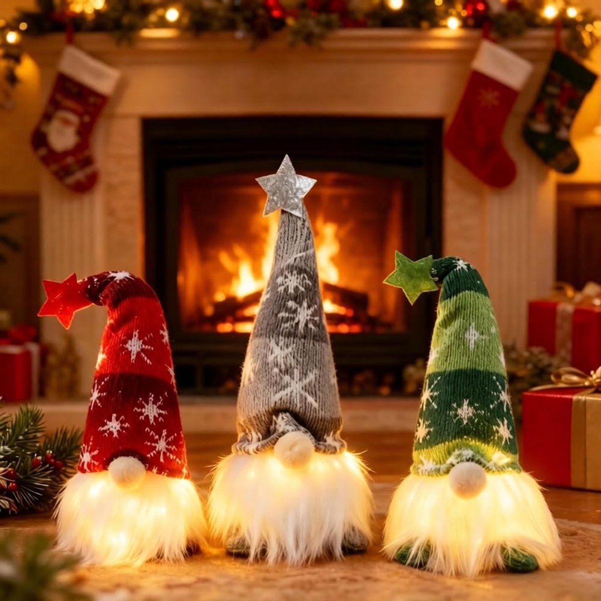 Namajunas - 3stuks - kerstkabouter - Kerstbeelden & Figuren - kerst decoratie klein - kerst decoraties - kerstdecoratie voor binnen - kerstelfje - Kerstboomversiering - Met verlichting - kerstversiering -kerst versiering tafel - korte benen