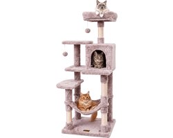 ACAZA Krabpaal - Krabpaal voor Katten - Kattenboom - 143 cm - Taupe - Beige - Kattenhuis - Zacht