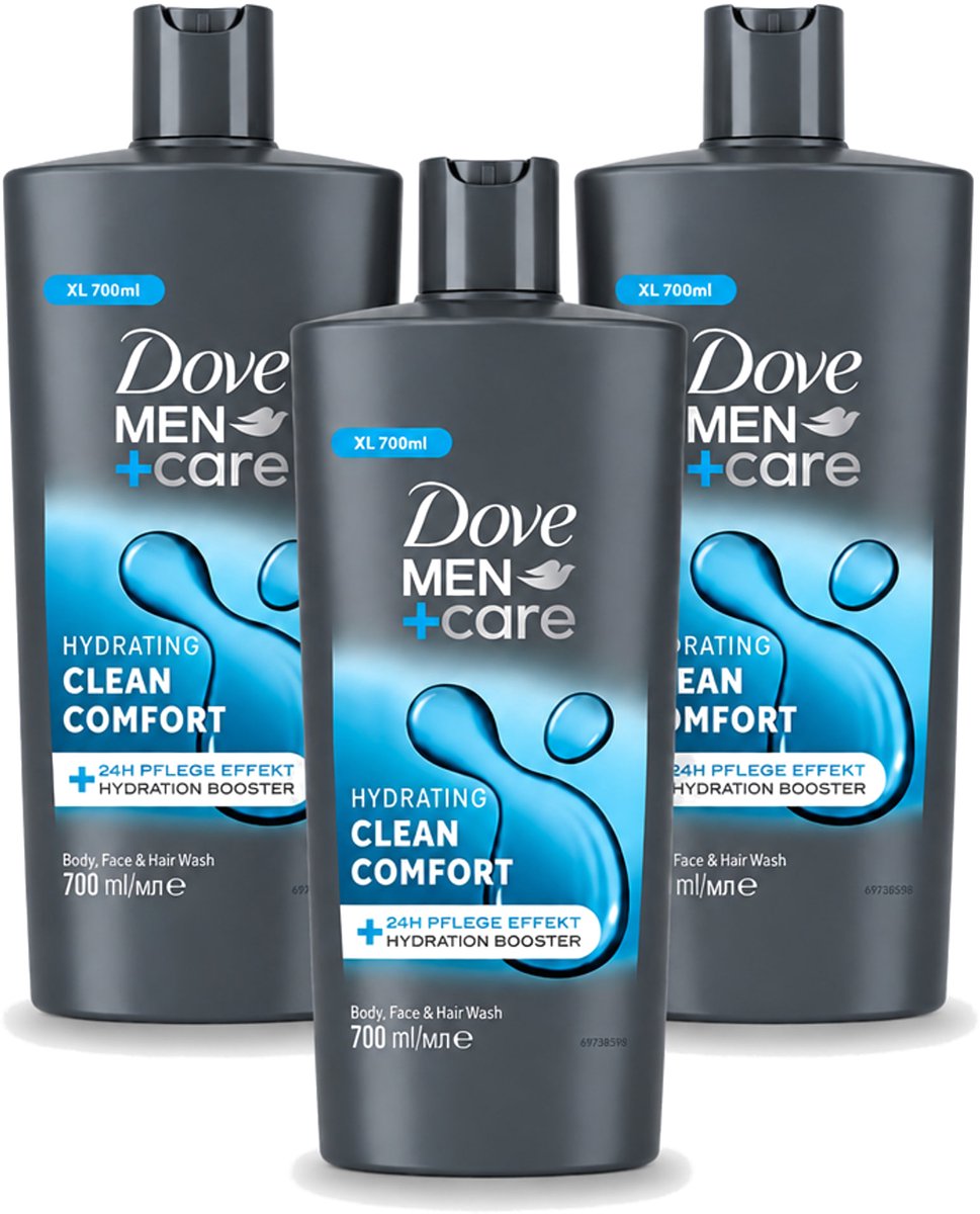 3 x Dove Men+Care - Clean Comfort - 3-in-1 Douchegel - Hydraterend- 700 ml - Voordeelverpakking - 3 stuks