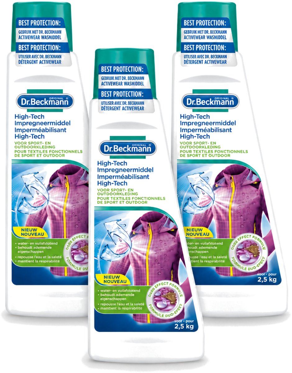 3 x Dr. Beckmann - High Tech Impregneermiddel - Sport- & Outdoorkleding - Witte en Gekleurde Was - 2.5 KG - Voordeelverpakking - 3 stuks